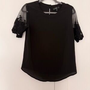 Lulu's Black Sheer Lace Sleeve Blouse